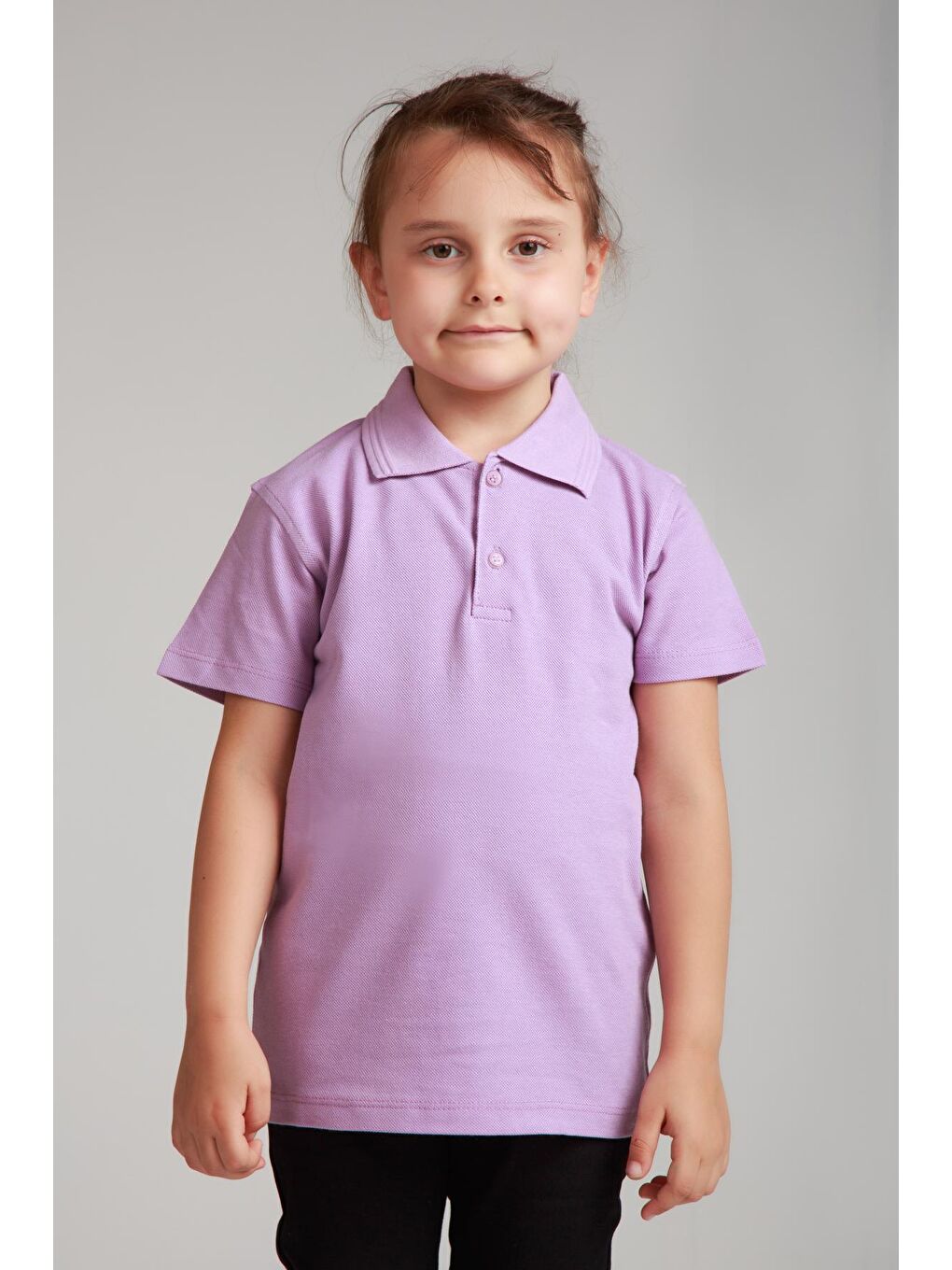 Lila Kids Polo Yaka Basic Kısa Kollu Kız Çocuk Tişört-3