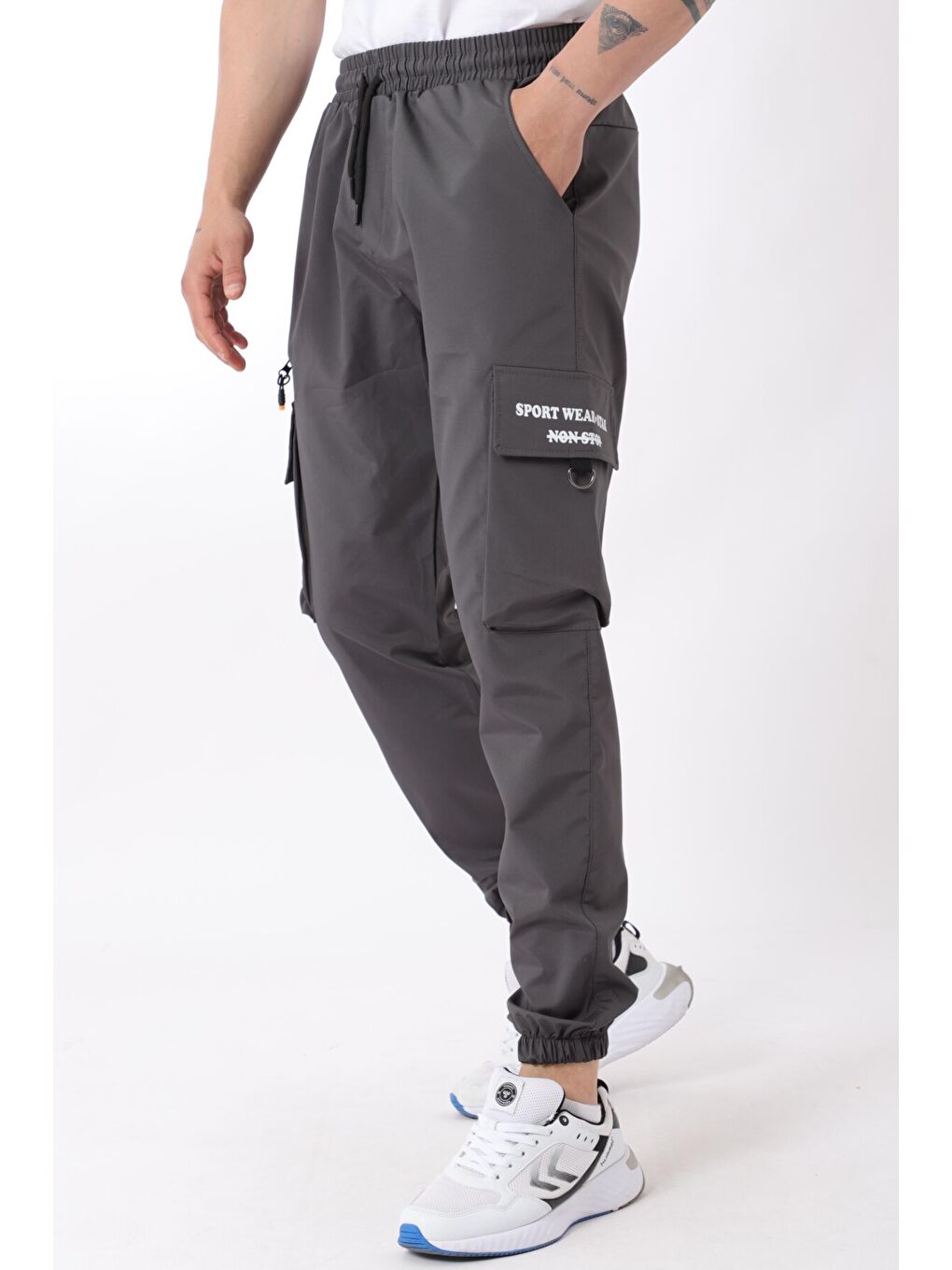 Stilkombin Antrasit Paraşüt Kumaş Sport Wear Baskılı Kargo/Jogger Alt PLDP 03_70094