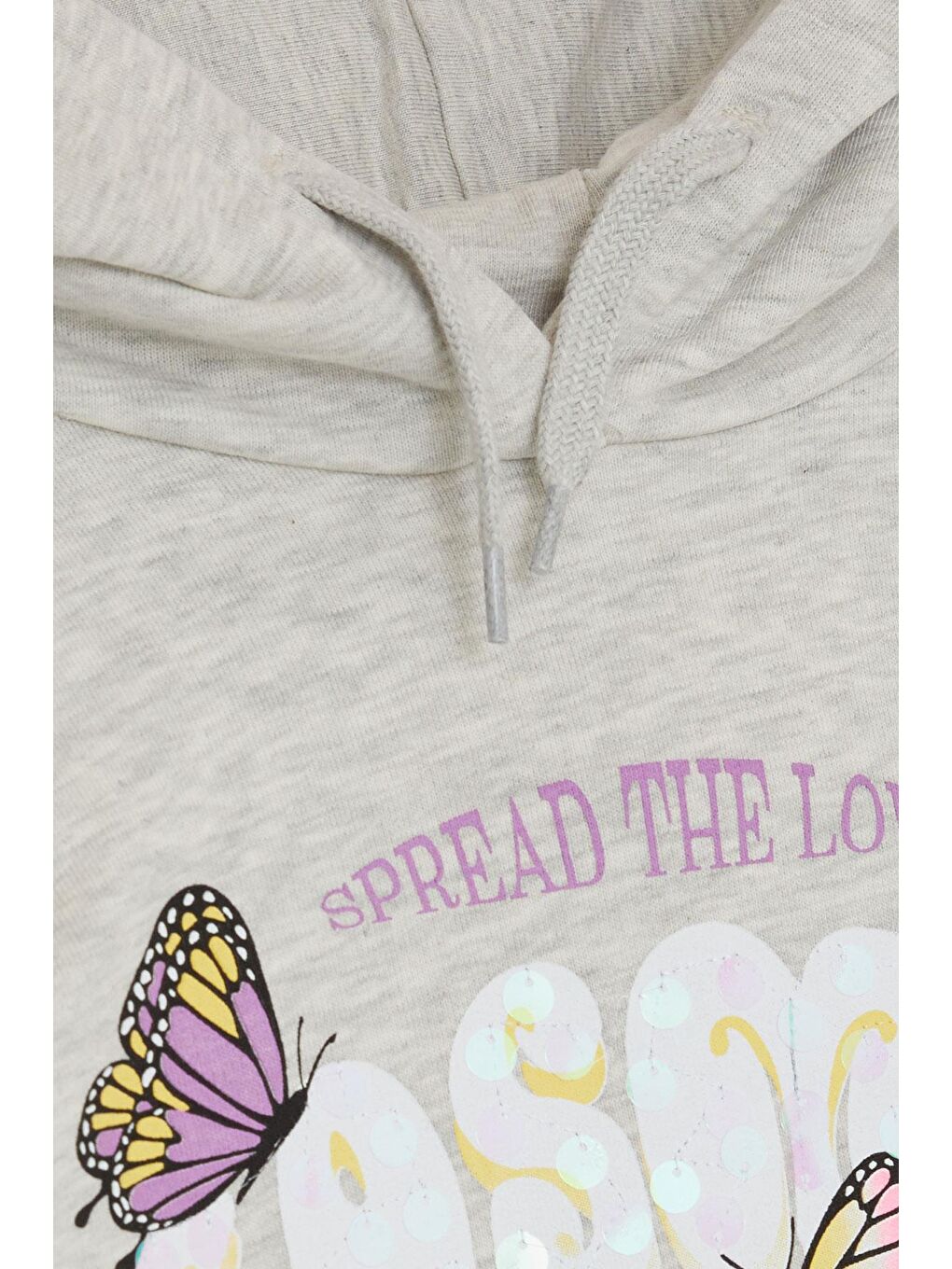 Kız Çocuk Sweatshirt Kelebek Baskılı Çiçekli Bej Melanj (7-10 Yaş)-2