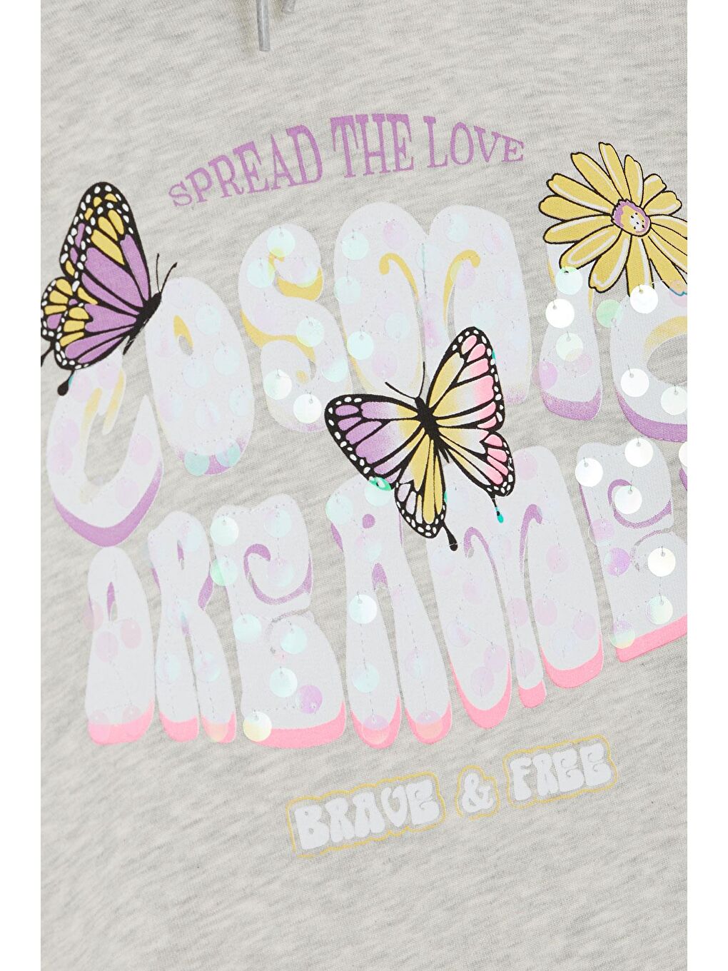 Kız Çocuk Sweatshirt Kelebek Baskılı Çiçekli Bej Melanj (7-10 Yaş)-3