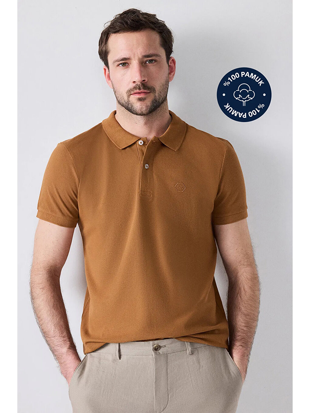 Kahverengi Slim Fit Tütün Kutulu Polo Yaka Tişört