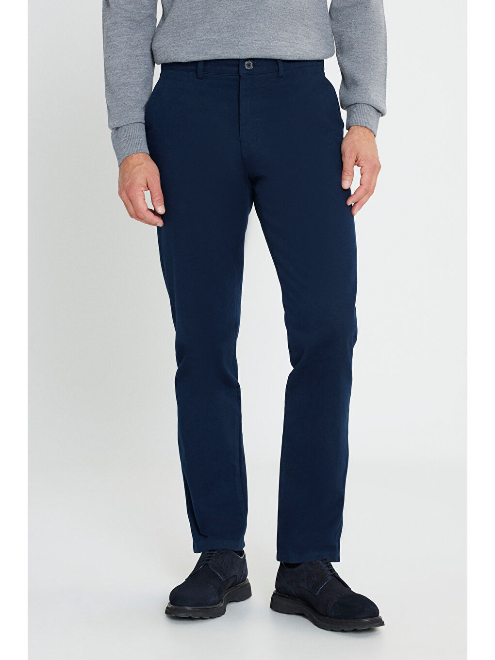 Erkek Lacivert %100 Pamuk Comfort Fit Rahat Kesim Yan Cepli Pantolon