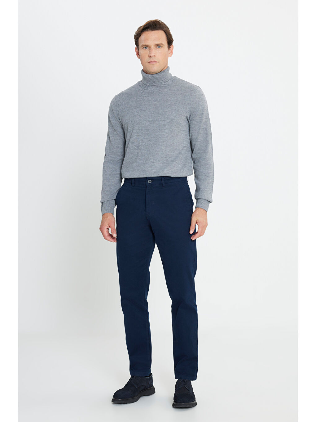 Erkek Lacivert %100 Pamuk Comfort Fit Rahat Kesim Yan Cepli Pantolon-1