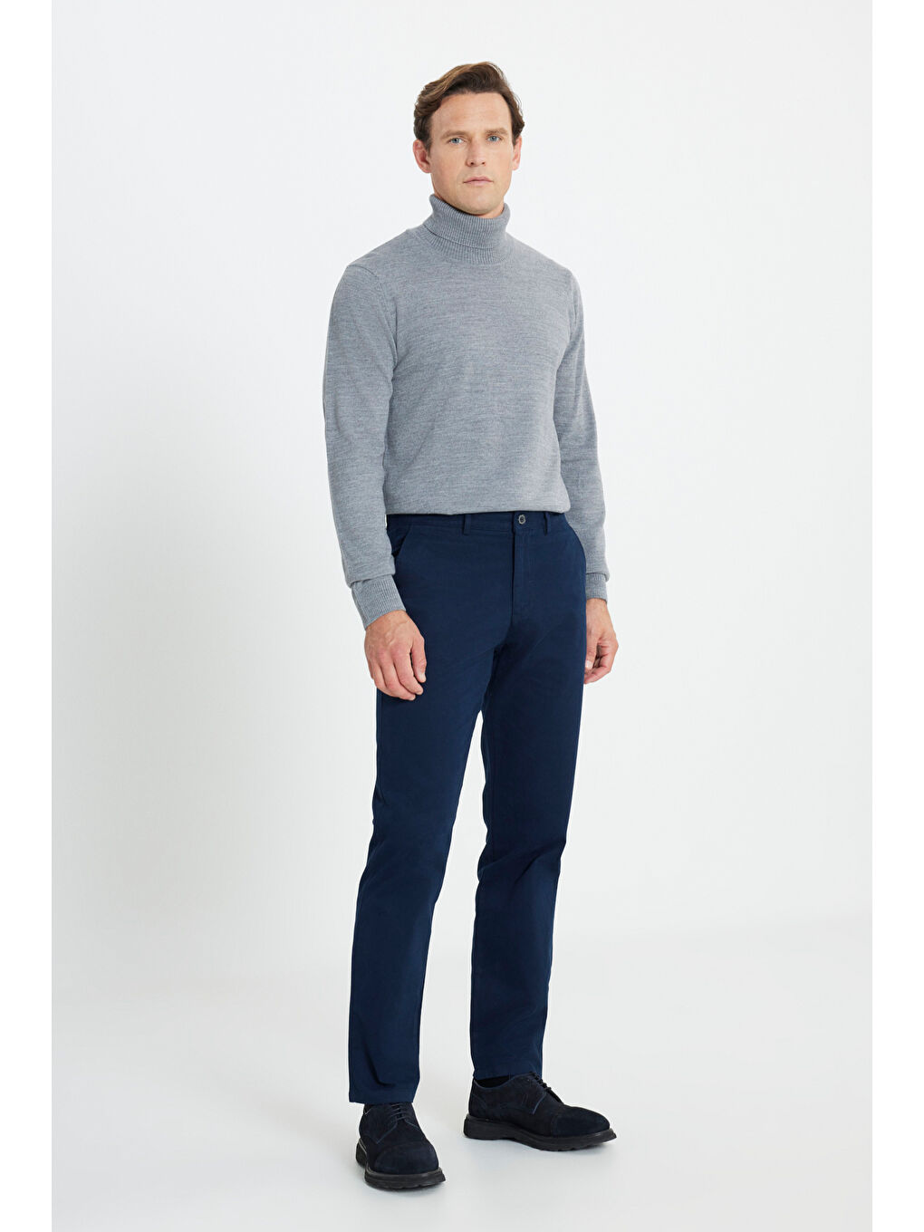 Erkek Lacivert %100 Pamuk Comfort Fit Rahat Kesim Yan Cepli Pantolon-2