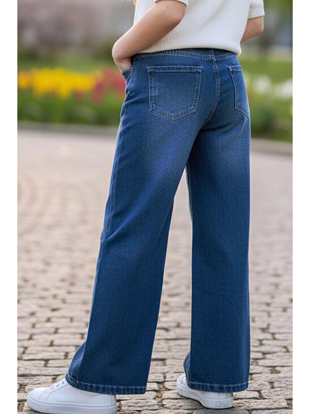 Kız Çocuk Jean Pantolon Kelebek Nakışlı Mavi (5 Yaş)-1