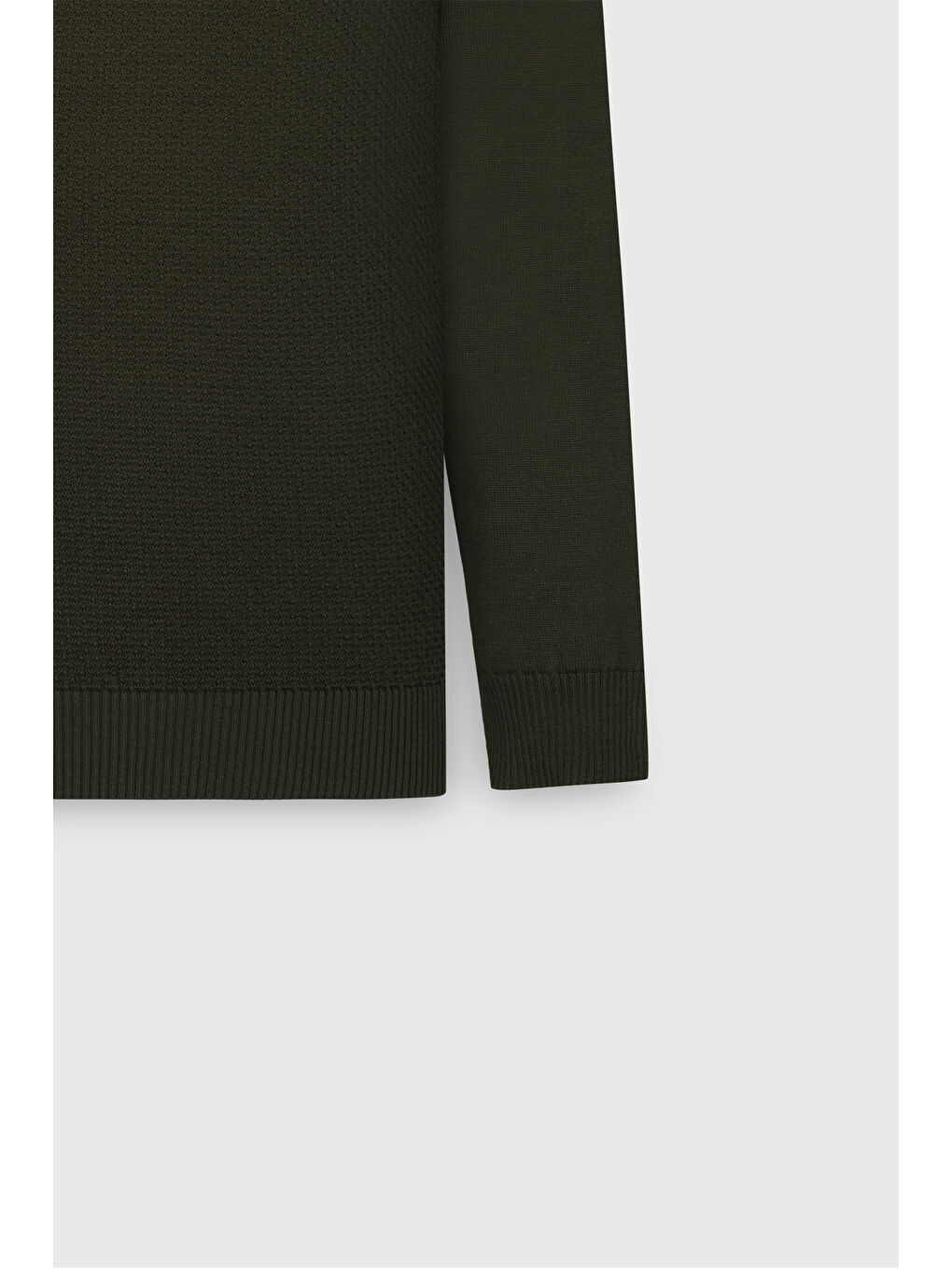 Erkek Haki Pamuklu Standart Fit Normal Kesim Bisiklet Yaka Jakarlı Triko Kazak-7