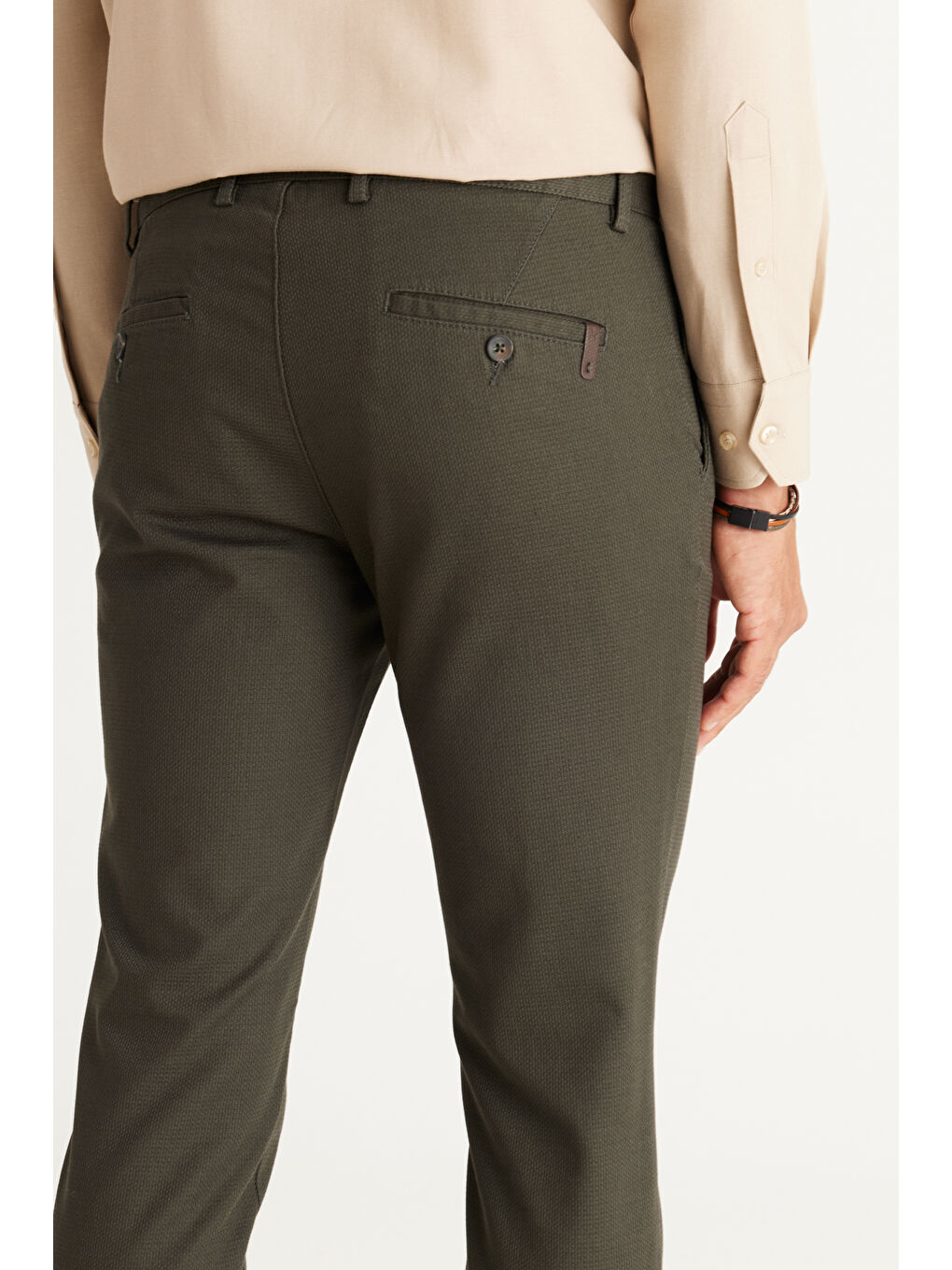 Erkek Yeşil Slim Fit Dar Kesim Pamuklu Esnek Rahat Armürlü Pantolon-3