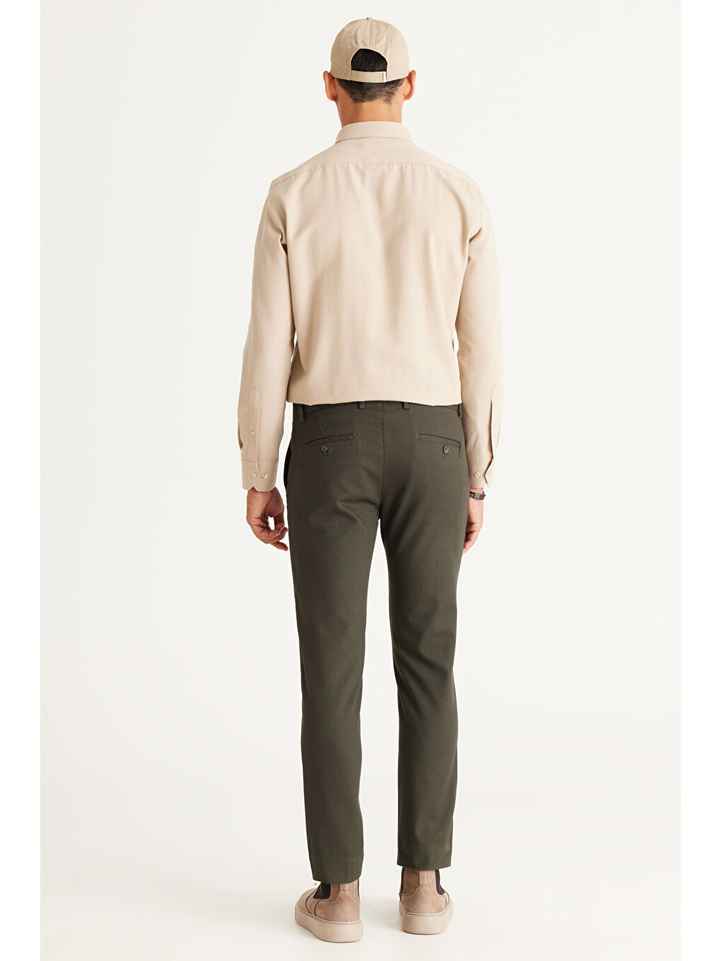 Erkek Yeşil Slim Fit Dar Kesim Pamuklu Esnek Rahat Armürlü Pantolon-5