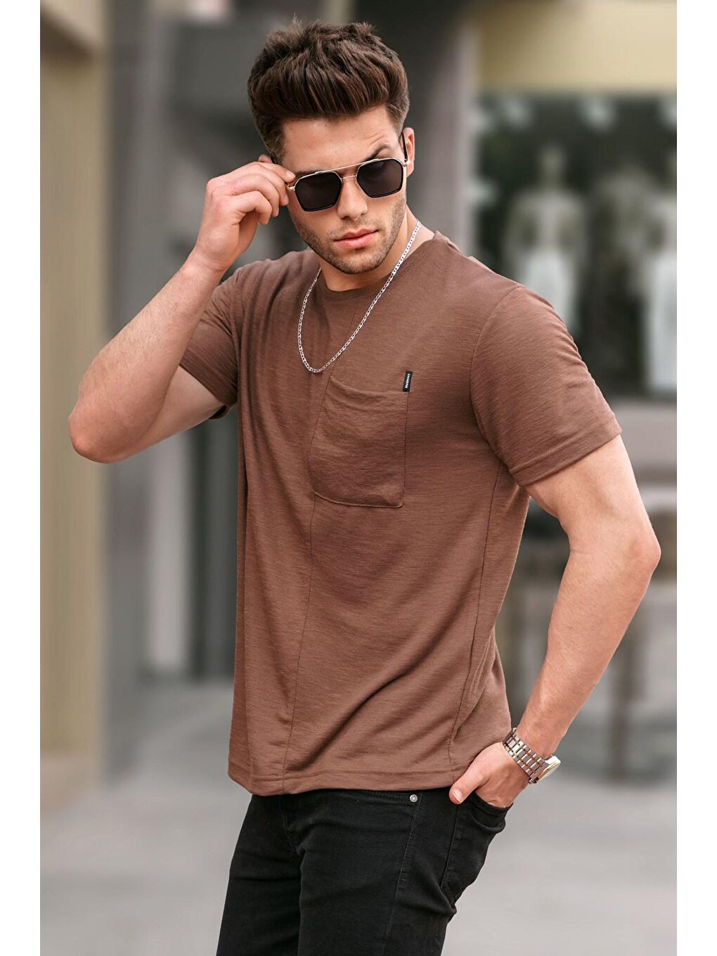 Kahverengi Cepli Basic Tişört 5880