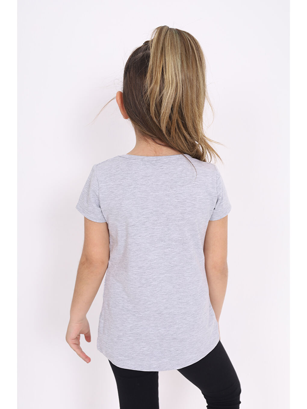 Gri Kız Çocuk Flamingo Baskılı Tişört-3