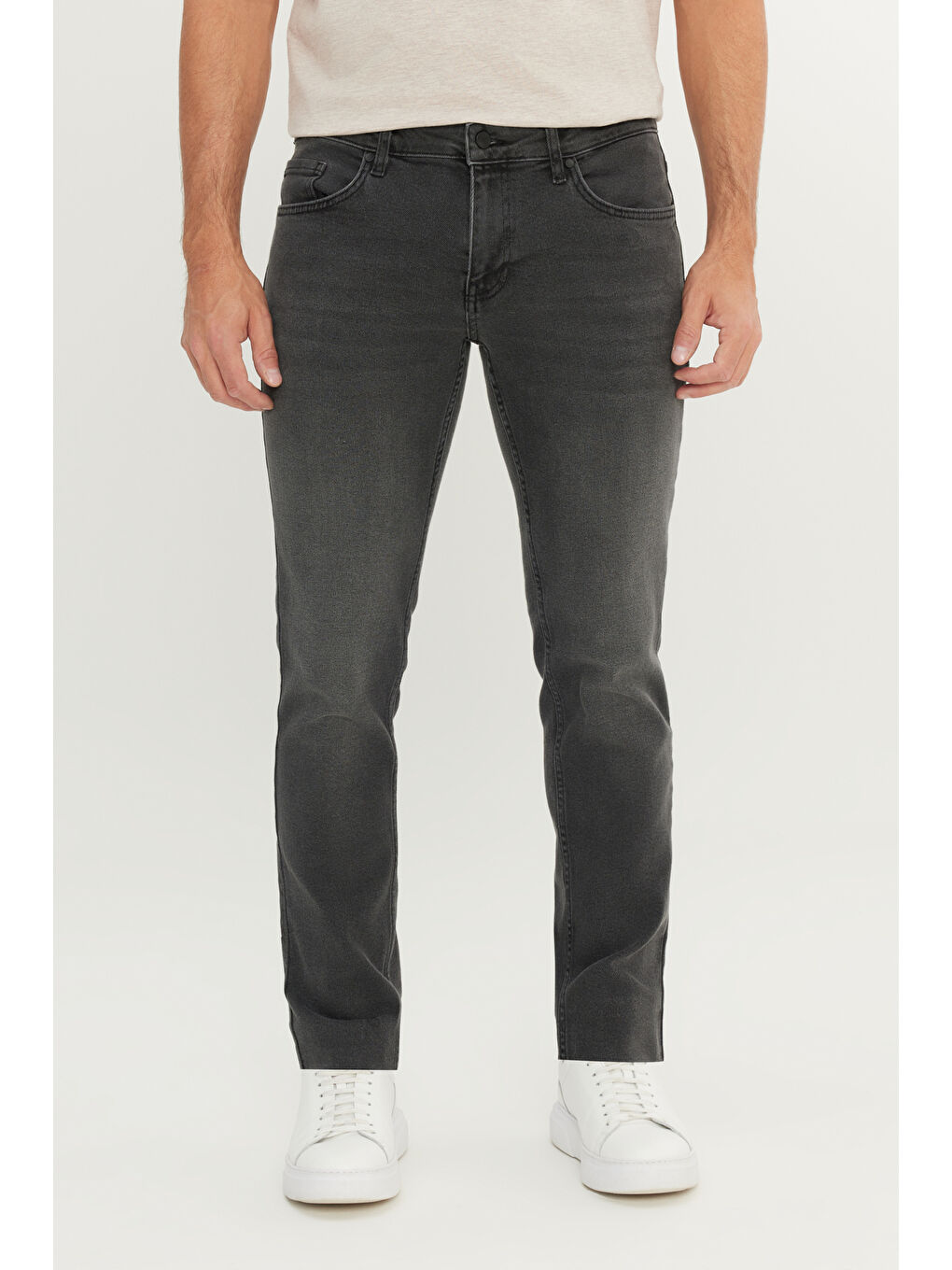 Erkek Antrasit Pamuklu Slim Fit 5 Cep Esnek Jean Pantolon