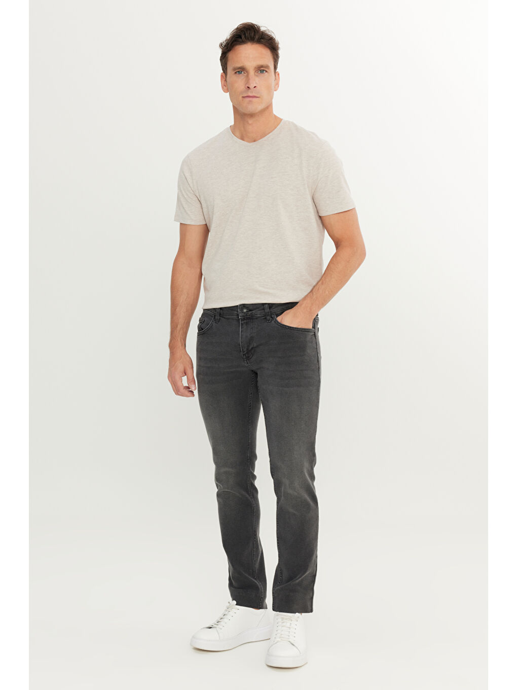 Erkek Antrasit Pamuklu Slim Fit 5 Cep Esnek Jean Pantolon-1