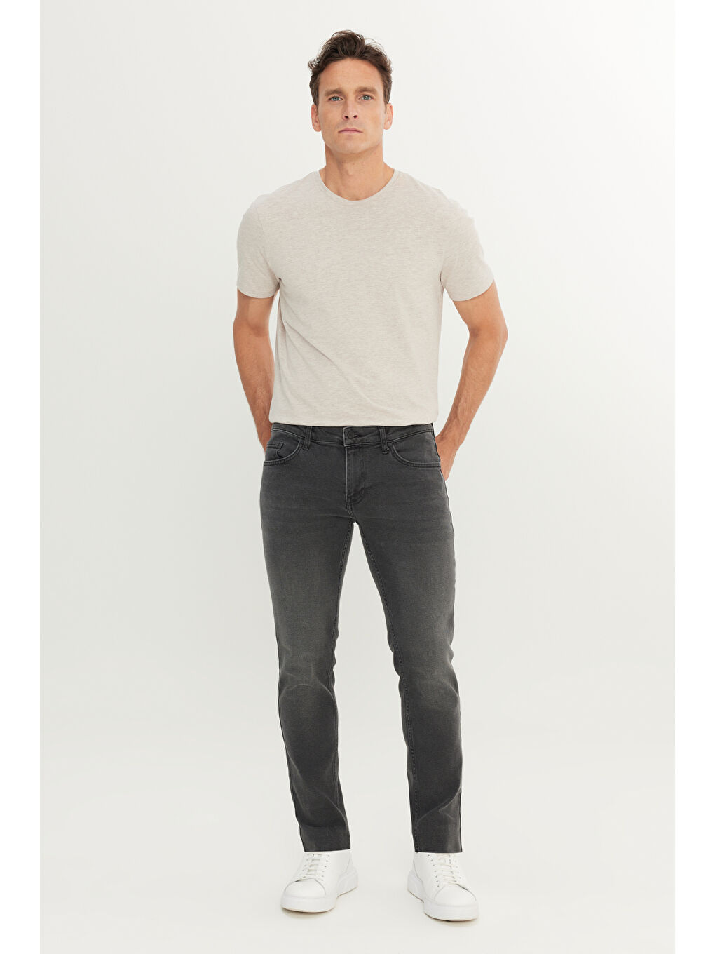 Erkek Antrasit Pamuklu Slim Fit 5 Cep Esnek Jean Pantolon-2