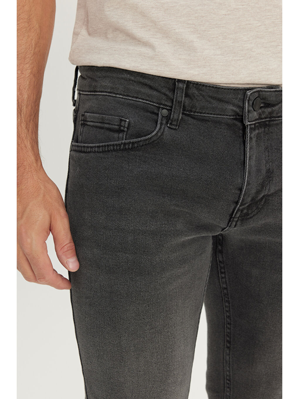 Erkek Antrasit Pamuklu Slim Fit 5 Cep Esnek Jean Pantolon-3