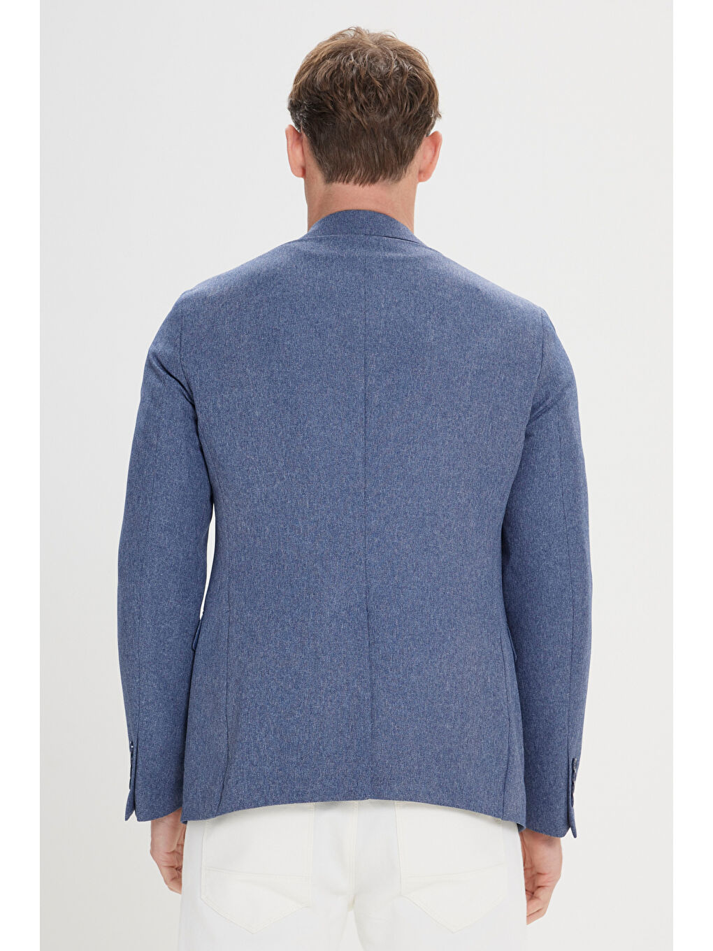 Erkek Mavi Slim Fit Dar Kesim Mono Yaka Desenli Ceket-6