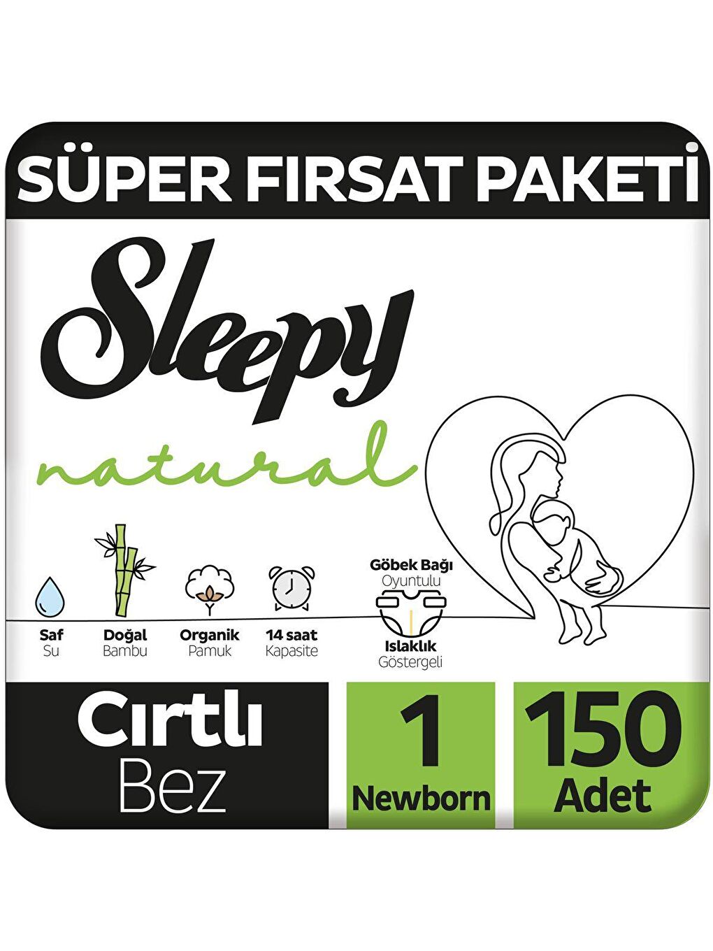 Sleepy Natural Süper Fırsat Paketi Bebek Bezi 1 Numara Newborn 150 Adet