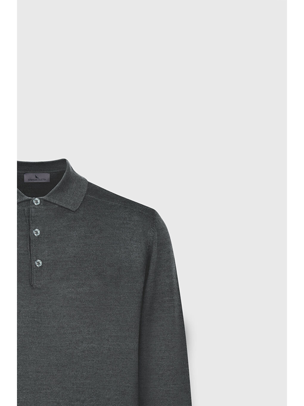 Erkek Gri Melanj Yünlü Sıcak Tutan Standart Fit Normal Kesim Polo Yaka Triko Kazak-6