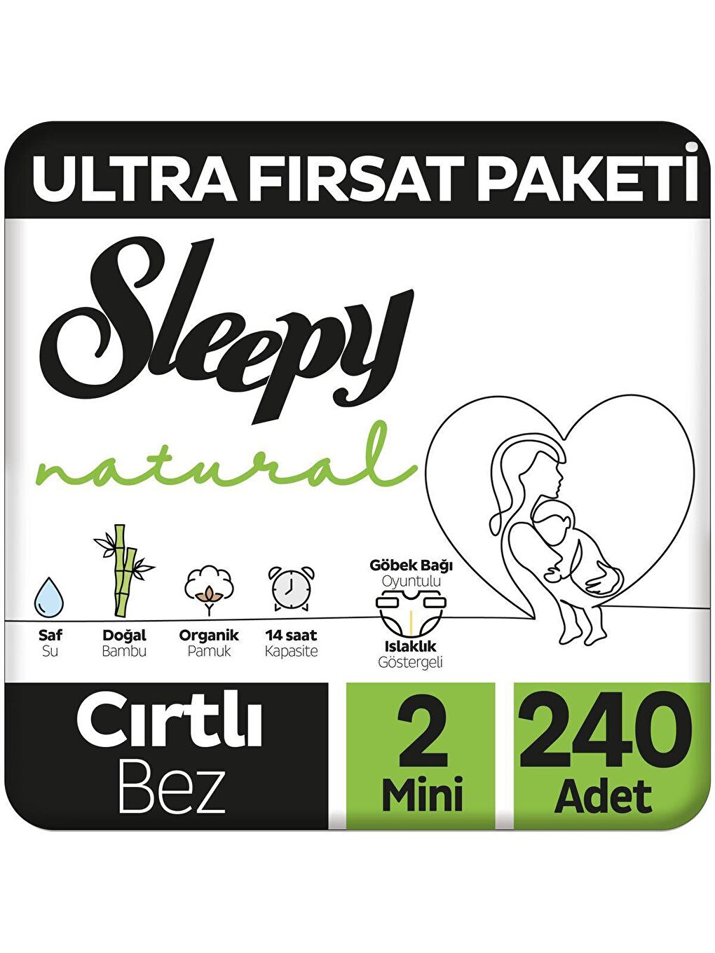 Sleepy Beyaz Natural Ultra Fırsat Paketi Bebek Bezi 2 Numara Mini 240 Adet