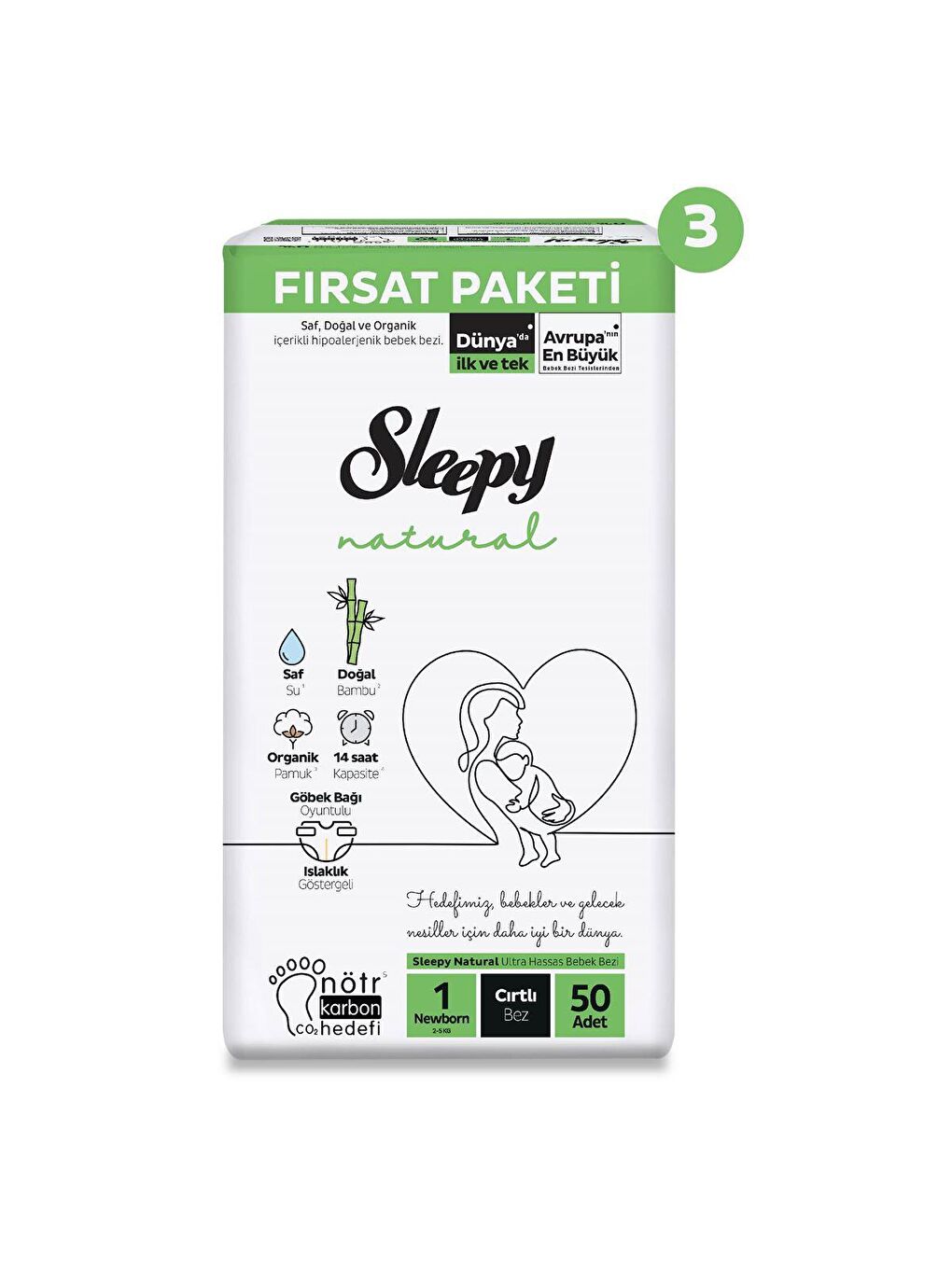 Sleepy Natural Süper Fırsat Paketi Bebek Bezi 1 Numara Newborn 150 Adet - 1