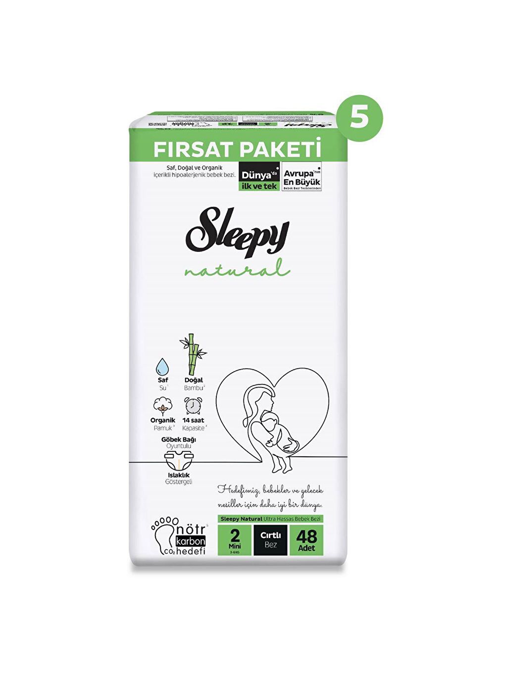 Sleepy Beyaz Natural Ultra Fırsat Paketi Bebek Bezi 2 Numara Mini 240 Adet - 1