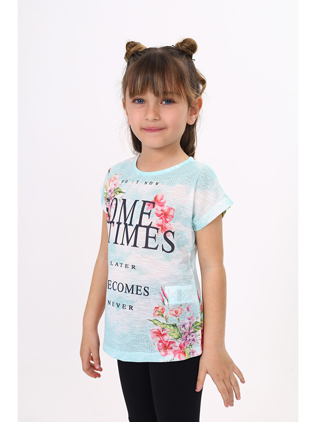 Yeşil Kız Çocuk Sometimes Baskılı Tişört-1