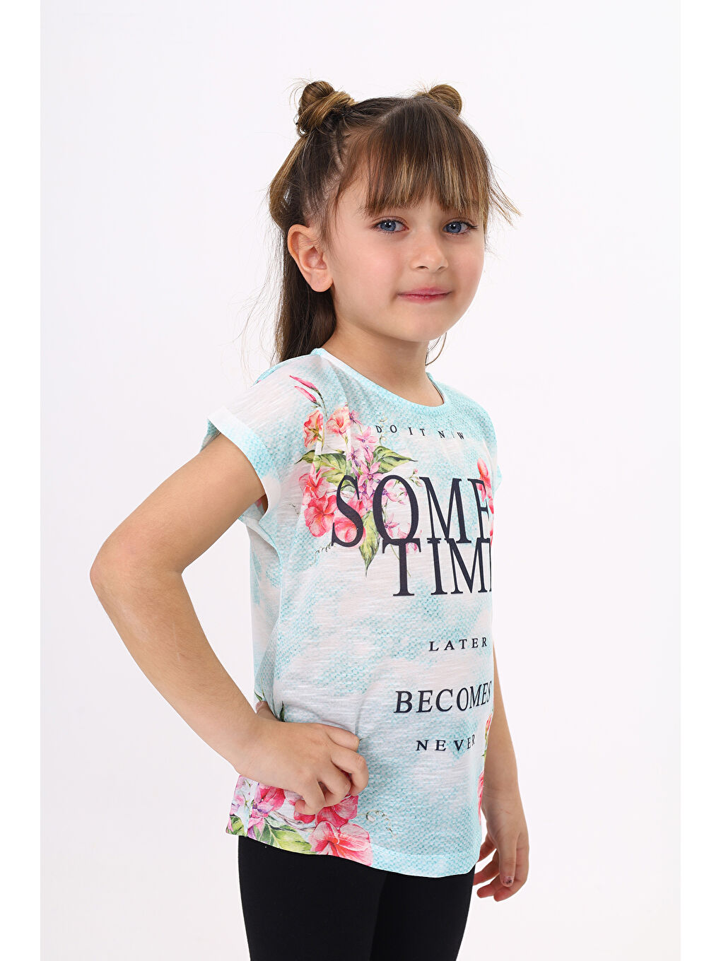 Yeşil Kız Çocuk Sometimes Baskılı Tişört-2
