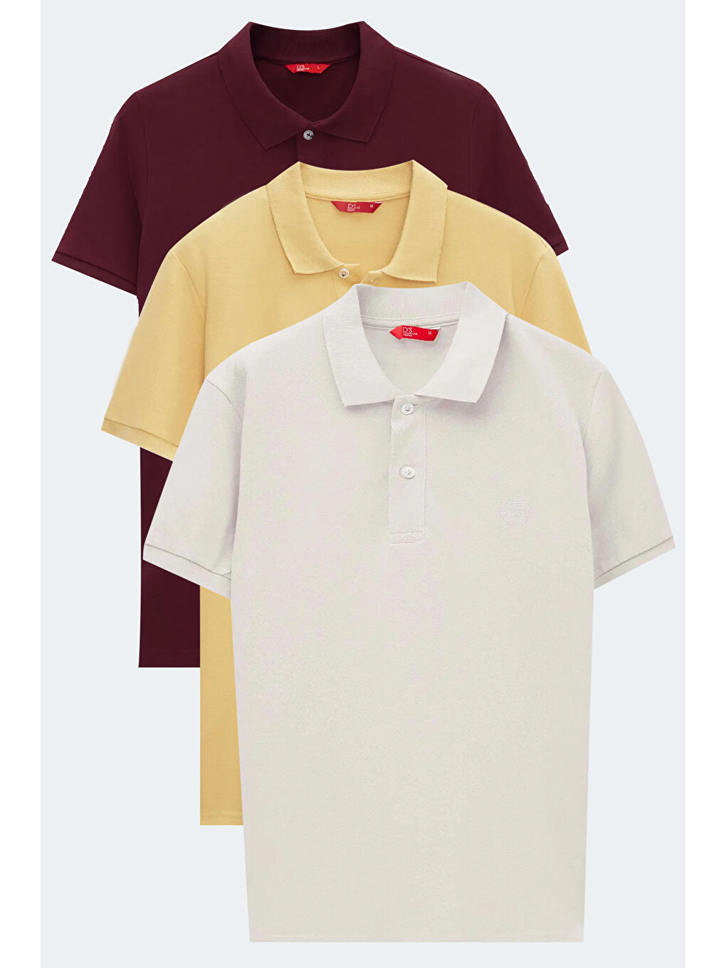 Regular Fit Mürdüm/Açık Sarı/Taş Pike Dokulu %100 Pamuk Polo Yaka Tişört