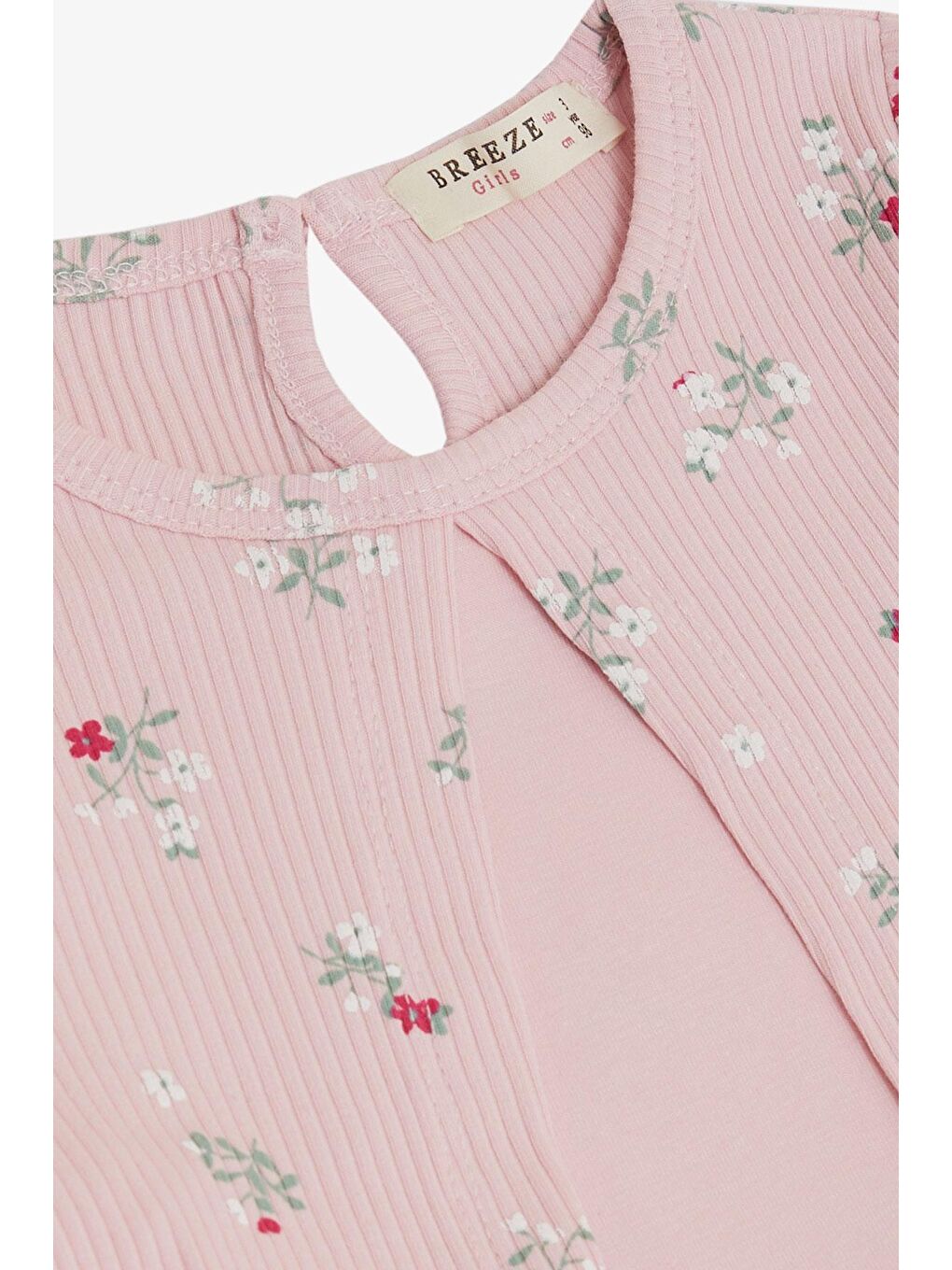 Kız Çocuk Uzun Kollu Ebise Tüllü Çiçek Desenli Pembe (3-8 Yaş)-2