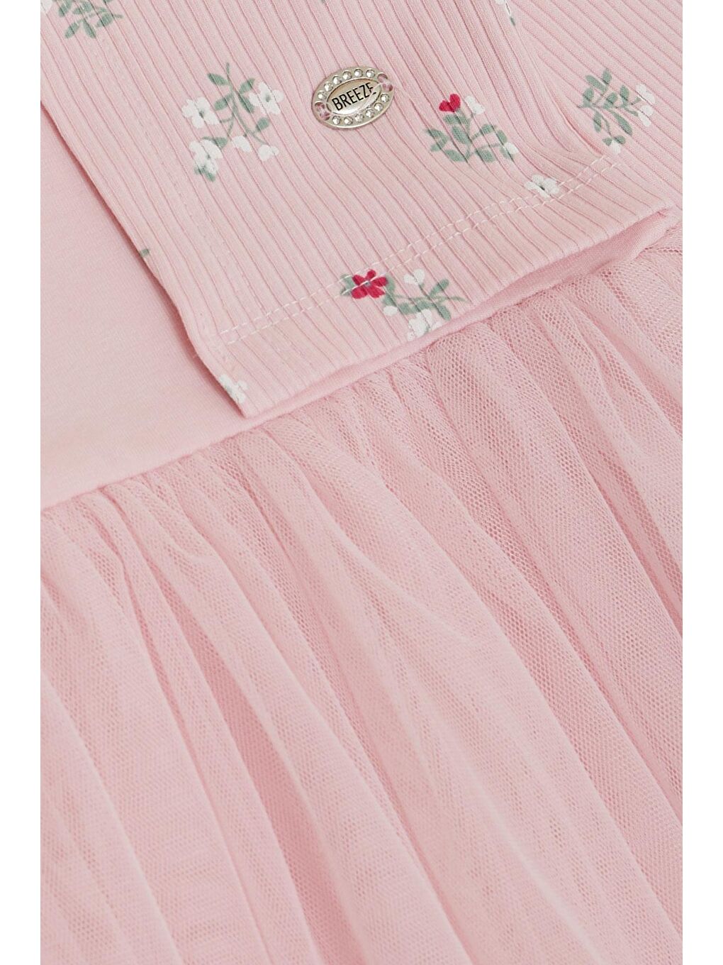 Kız Çocuk Uzun Kollu Ebise Tüllü Çiçek Desenli Pembe (3-8 Yaş)-3