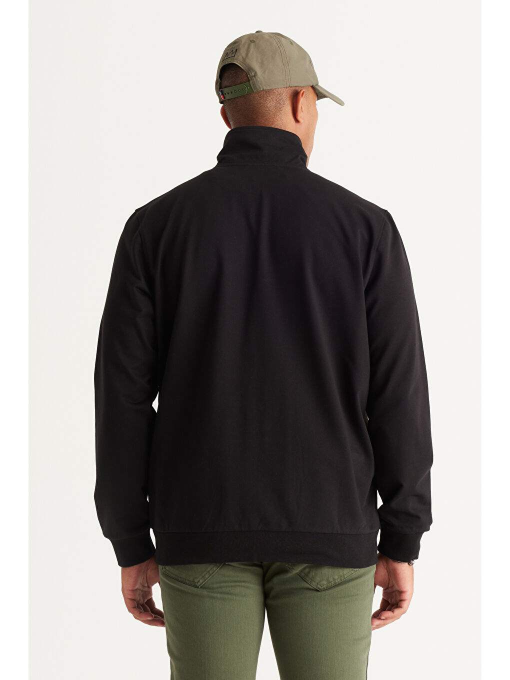 Siyah-Haki Slim Fit Dar Kesim Dik Yaka Pamuklu Erkek Fermuarlı Sweatshirt Hırka-4