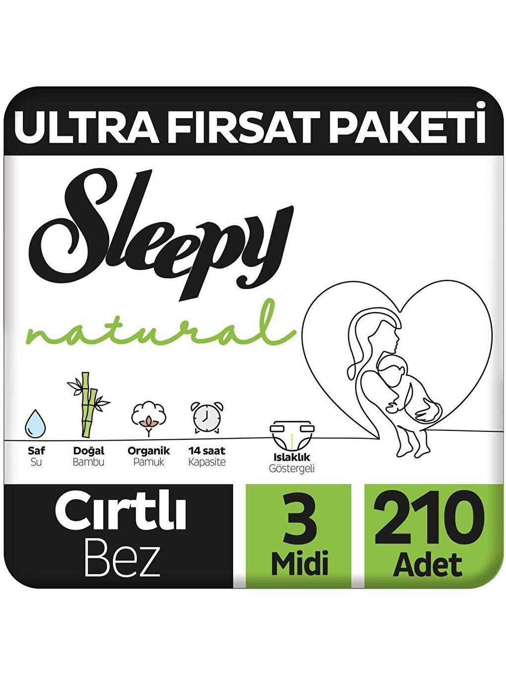 Sleepy Beyaz Natural Ultra Fırsat Paketi Bebek Bezi 3 Numara Midi 210 Adet