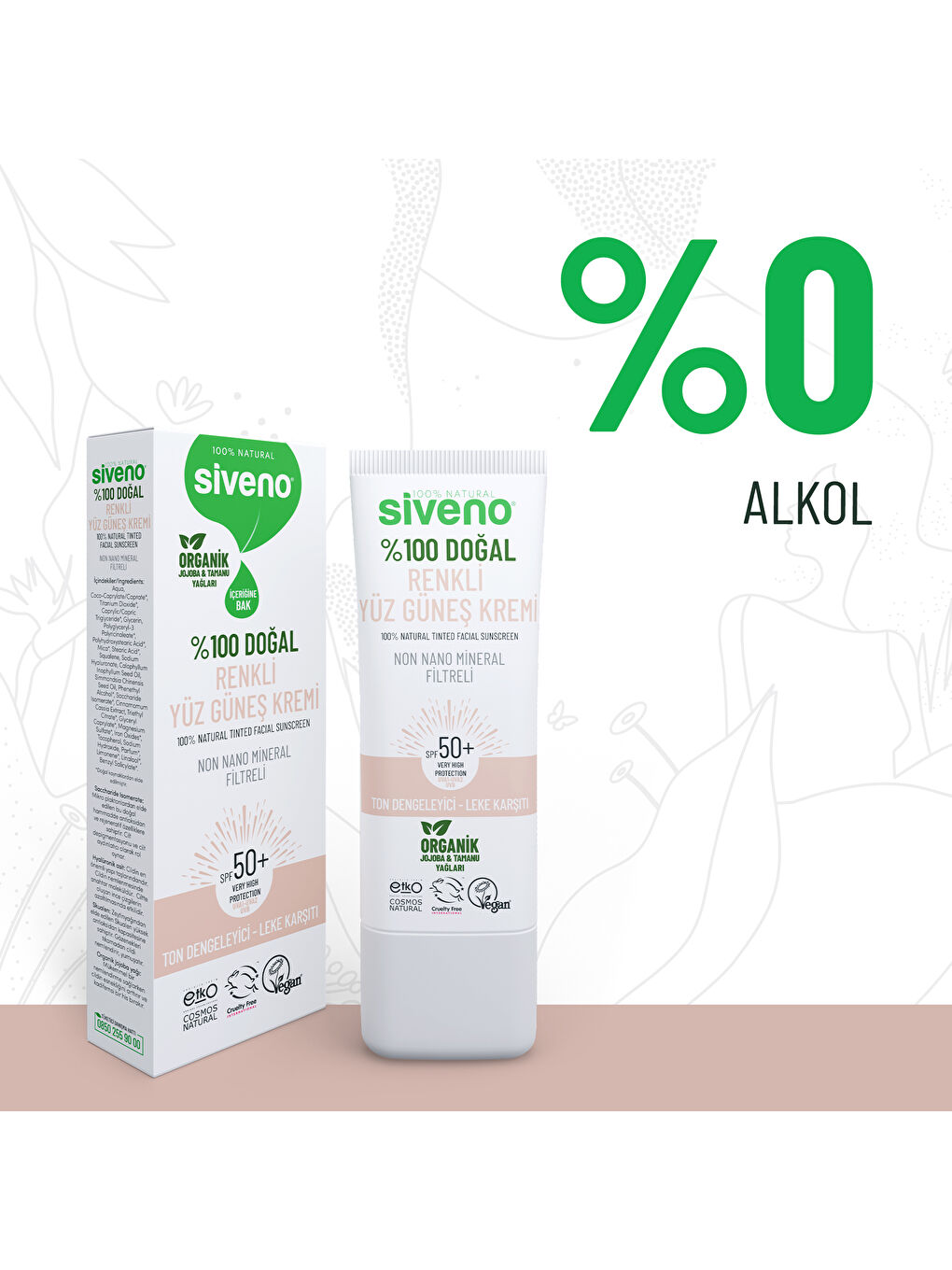 %100 Doğal Yüz Güneş Kremi Renkli Ton Eşitleyici Leke Karşıtı UVA UVB SPF 50+ 30 ml-2