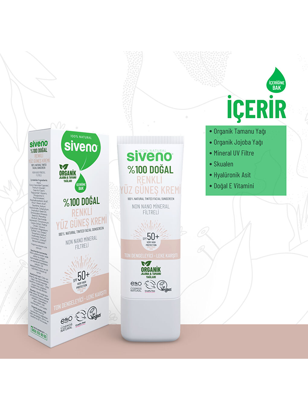%100 Doğal Yüz Güneş Kremi Renkli Ton Eşitleyici Leke Karşıtı UVA UVB SPF 50+ 30 ml-3
