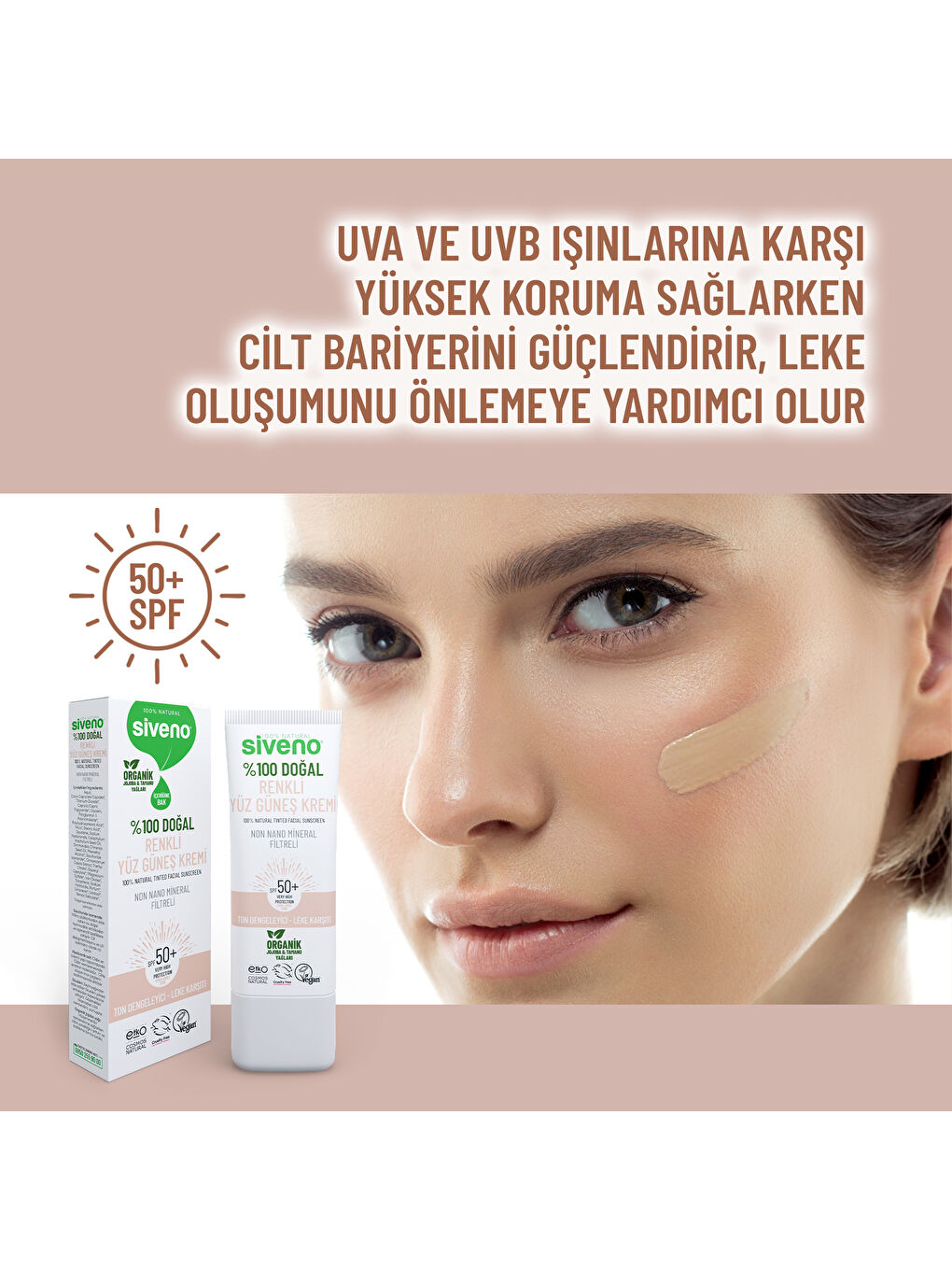 %100 Doğal Yüz Güneş Kremi Renkli Ton Eşitleyici Leke Karşıtı UVA UVB SPF 50+ 30 ml-4