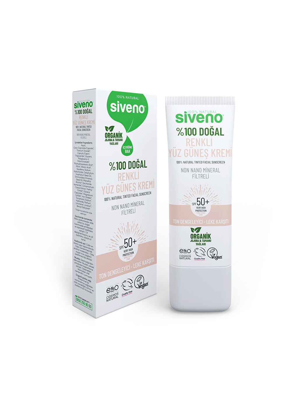 %100 Doğal Yüz Güneş Kremi Renkli Ton Eşitleyici Leke Karşıtı UVA UVB SPF 50+ 30 ml-7