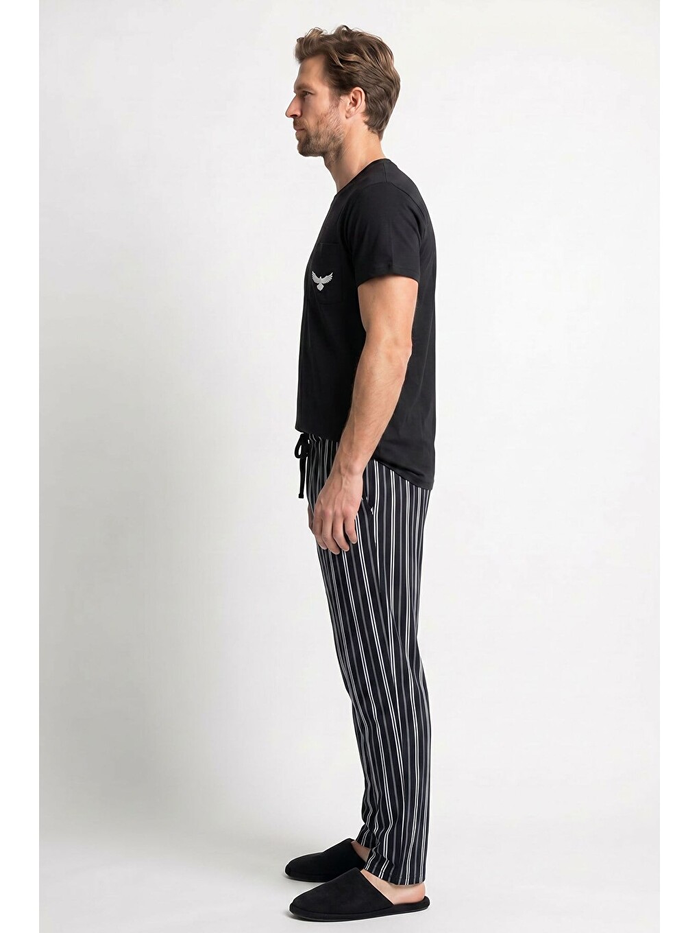 Erkek Penye Süprem Genç Bisiklet Yaka Altı Uzun Pijama Takım | Siyah 65162-724-3