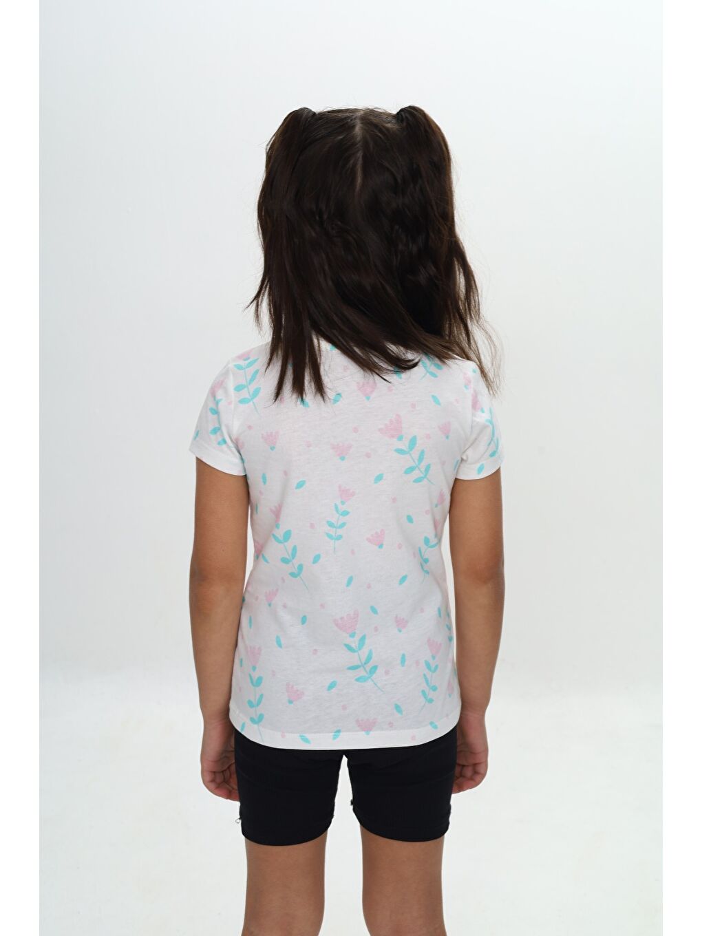 Beyaz Kız Çocuk Komple Lale Baskılı Tişört-1