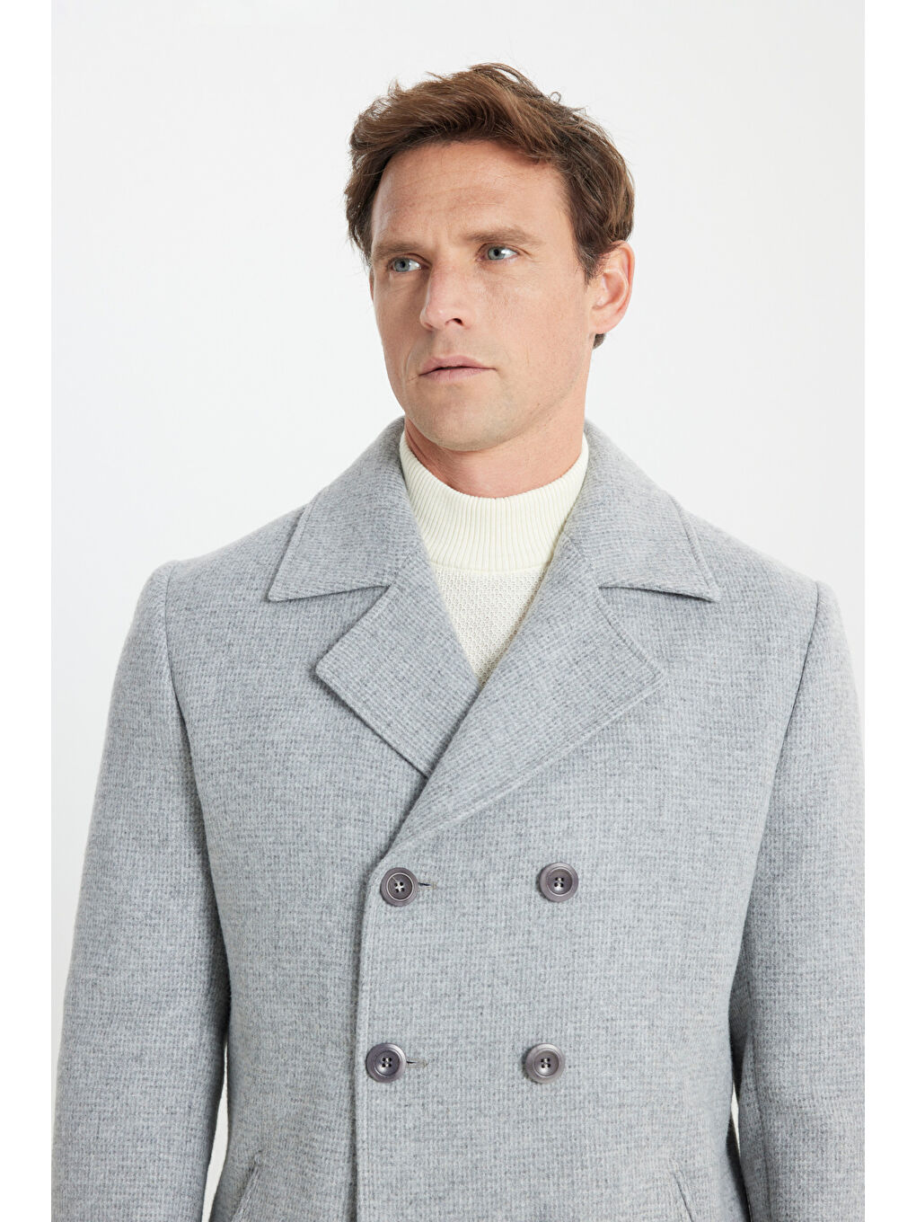 Erkek Gri Termometreli Standart Fit Normal Kesim Mono Yaka Kareli Yan Cep Kaban-3