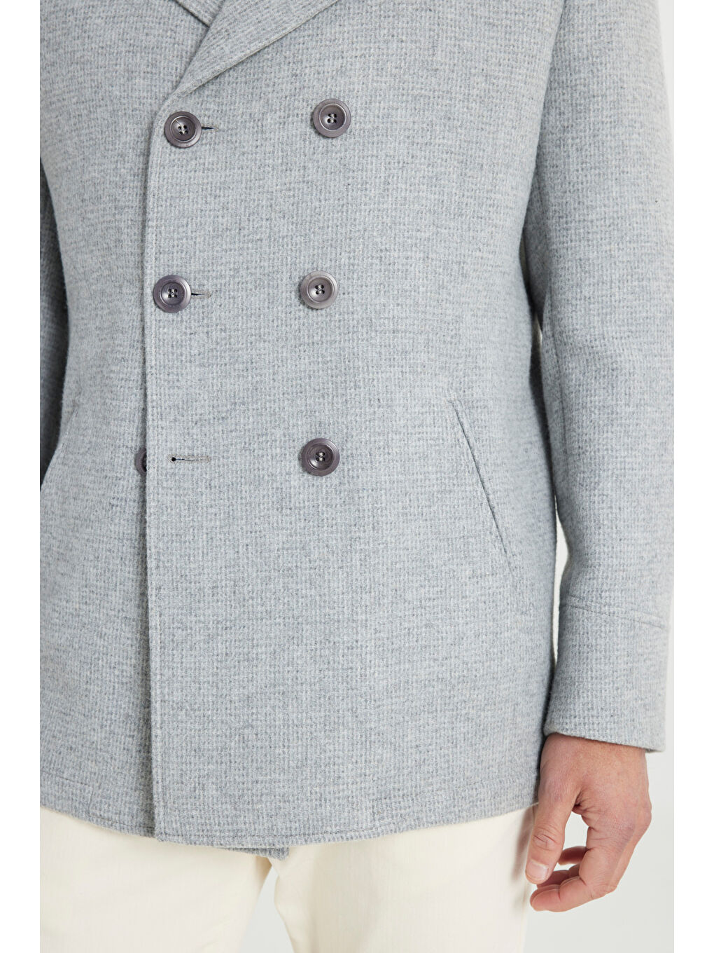 Erkek Gri Termometreli Standart Fit Normal Kesim Mono Yaka Kareli Yan Cep Kaban-4