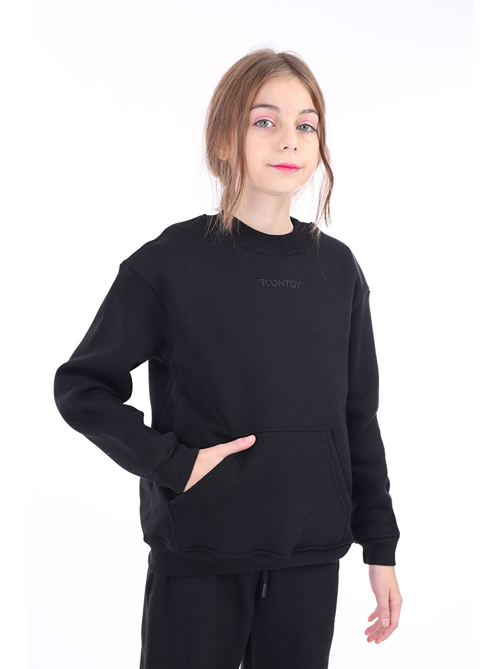 Siyah Unisex Çocuk Nakışlı Sweatshirt