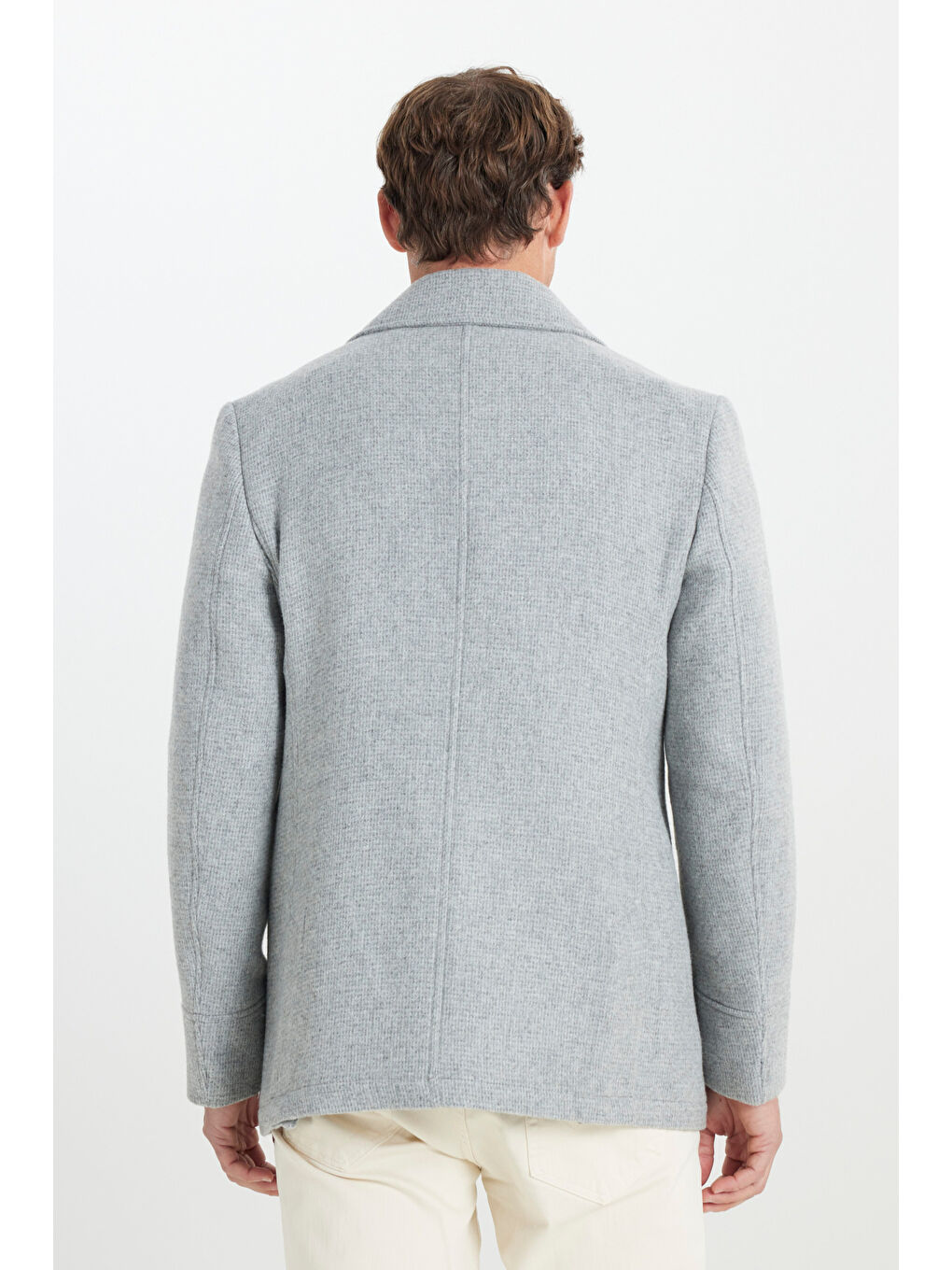 Erkek Gri Termometreli Standart Fit Normal Kesim Mono Yaka Kareli Yan Cep Kaban-5