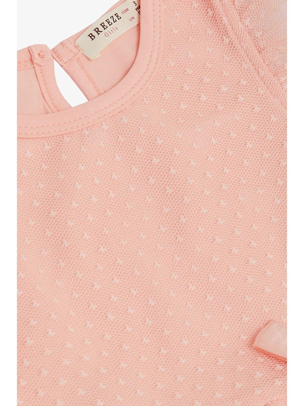 Pembe Kız Çocuk Elbise Omuzu Eteği Fırfırlı Tüllü Desenli Somon (3-8 Yaş)-2