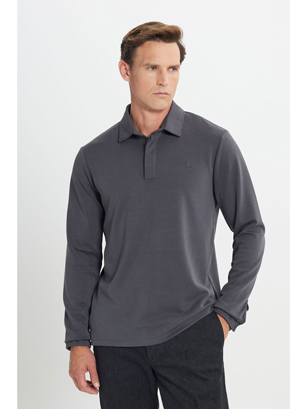 Erkek Antrasit 360 Her Yöne Esneyen Slim Fit Dar Kesim Polo Yaka Esnek Tişört