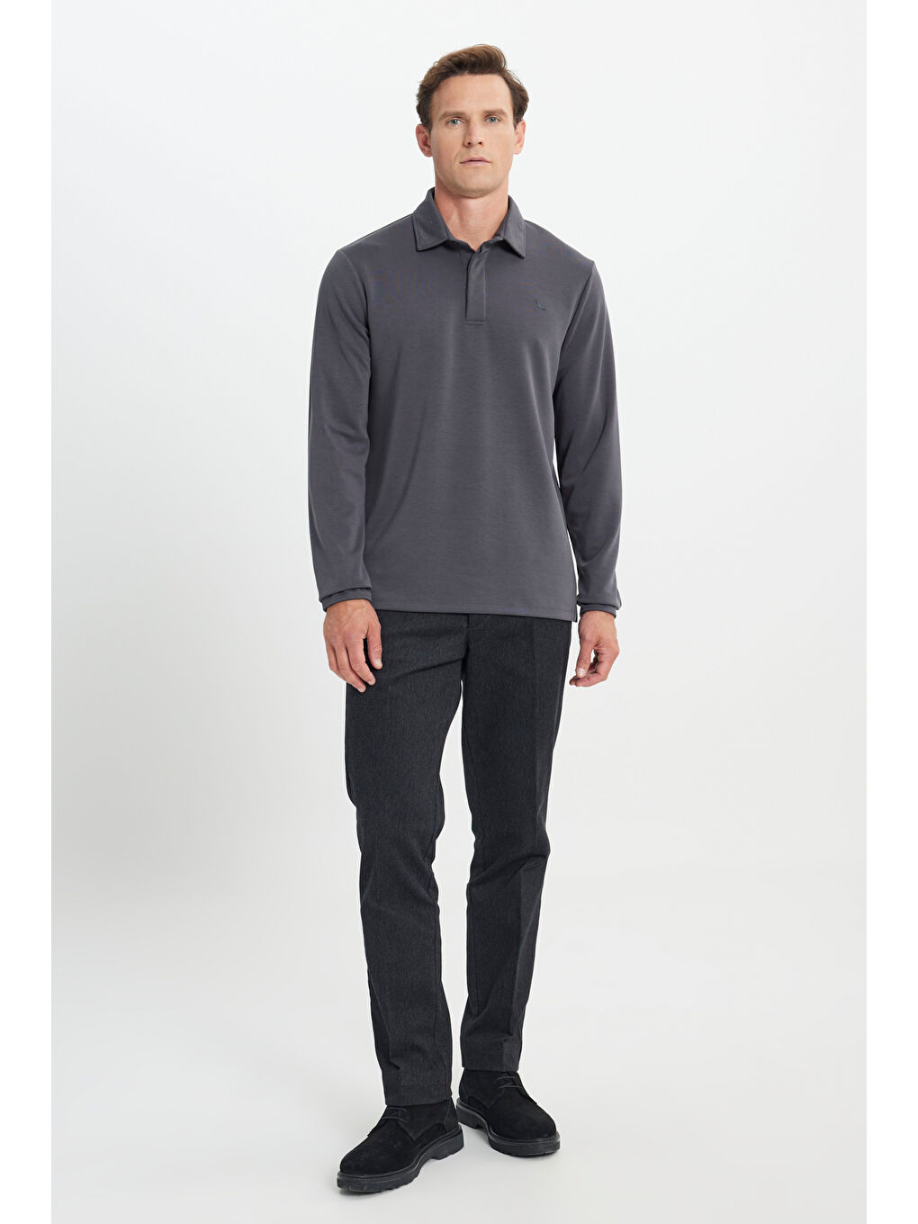 Erkek Antrasit 360 Her Yöne Esneyen Slim Fit Dar Kesim Polo Yaka Esnek Tişört-1