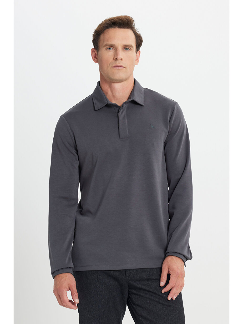 Erkek Antrasit 360 Her Yöne Esneyen Slim Fit Dar Kesim Polo Yaka Esnek Tişört-2