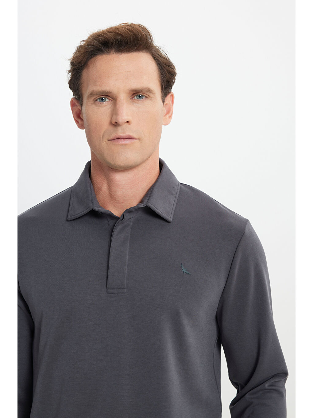 Erkek Antrasit 360 Her Yöne Esneyen Slim Fit Dar Kesim Polo Yaka Esnek Tişört-3