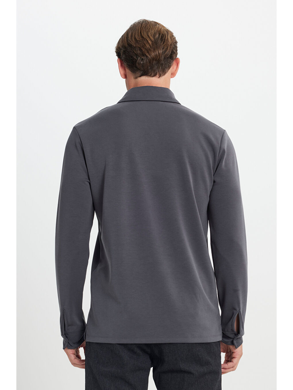 Erkek Antrasit 360 Her Yöne Esneyen Slim Fit Dar Kesim Polo Yaka Esnek Tişört-4