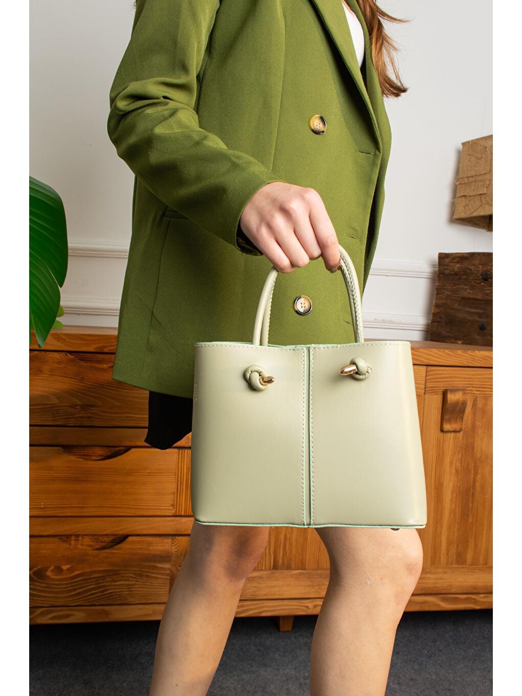 Turkuaz Minicity İnce Askılı Düğme Detaylı Kadın Omuz Çantası BP-4804O-1