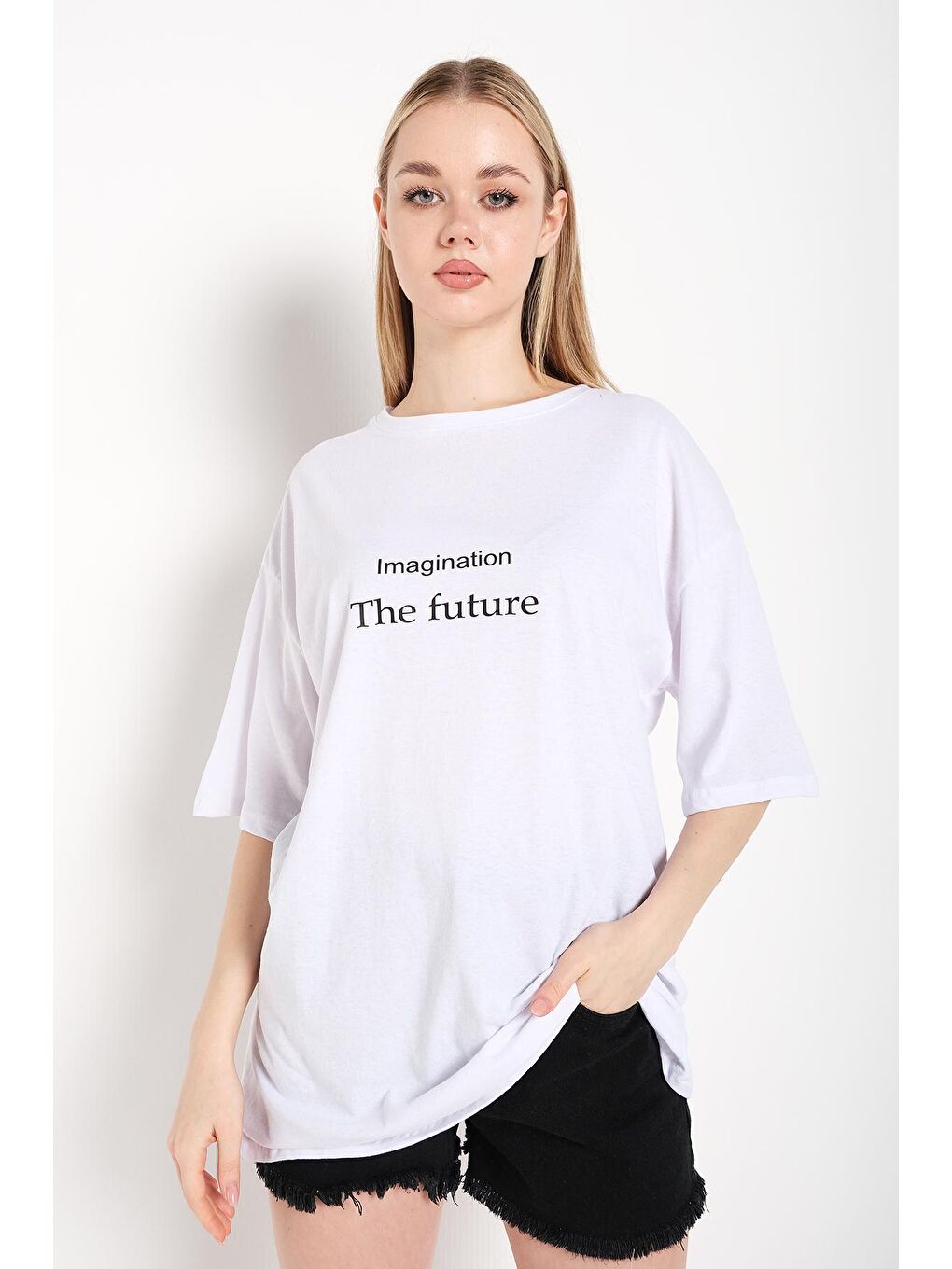 Kadın Beyaz The Future Baskılı Oversize tişört