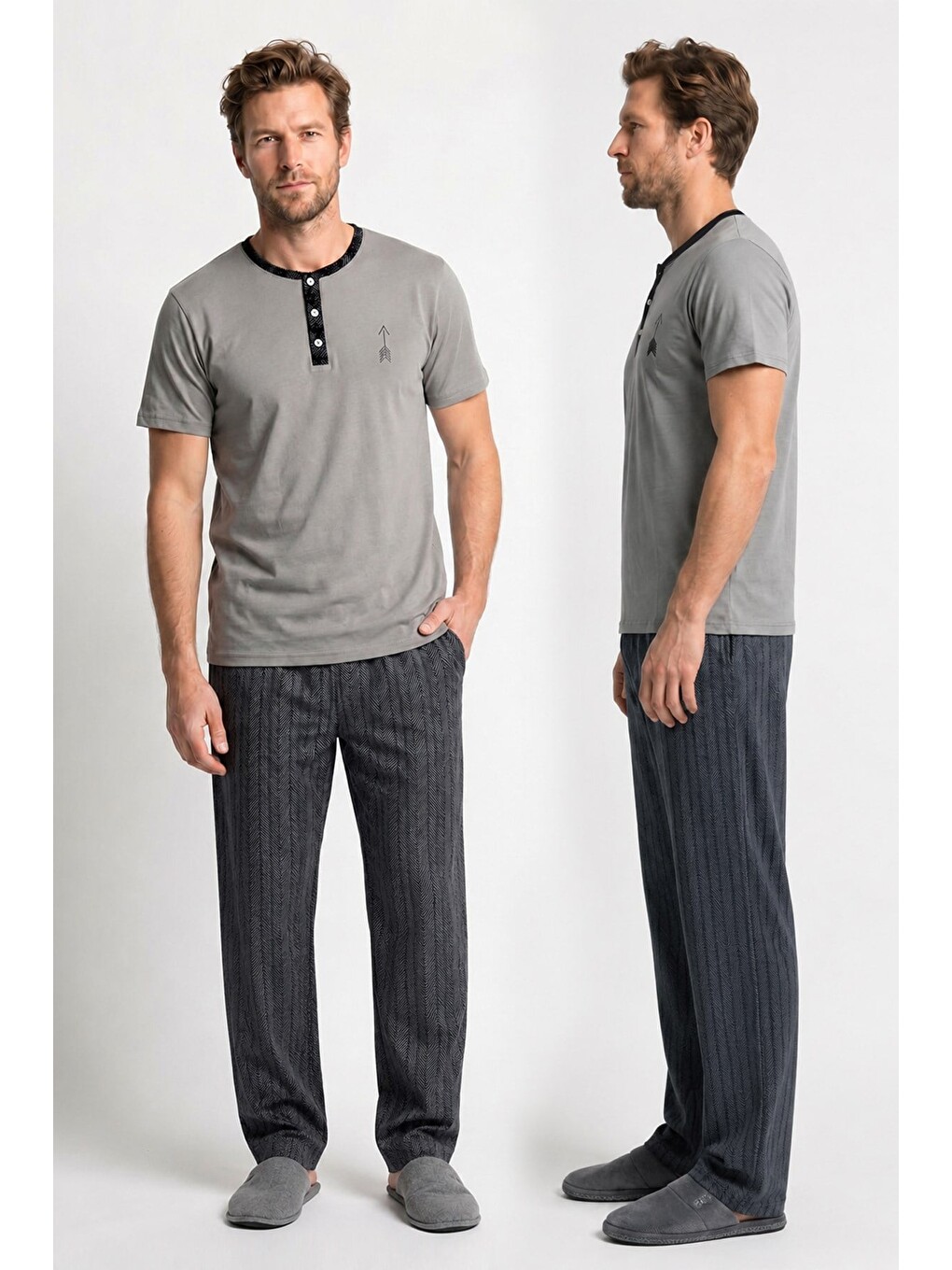 Erkek Penye Süprem Genç Önü Patlı Altı Uzun Pijama Takım | Gri 65141-723